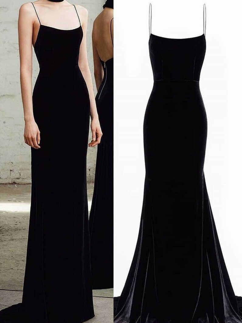 Spaghetti Straps Black Mermaid Long Prom Dresses, Black Mermaid ...