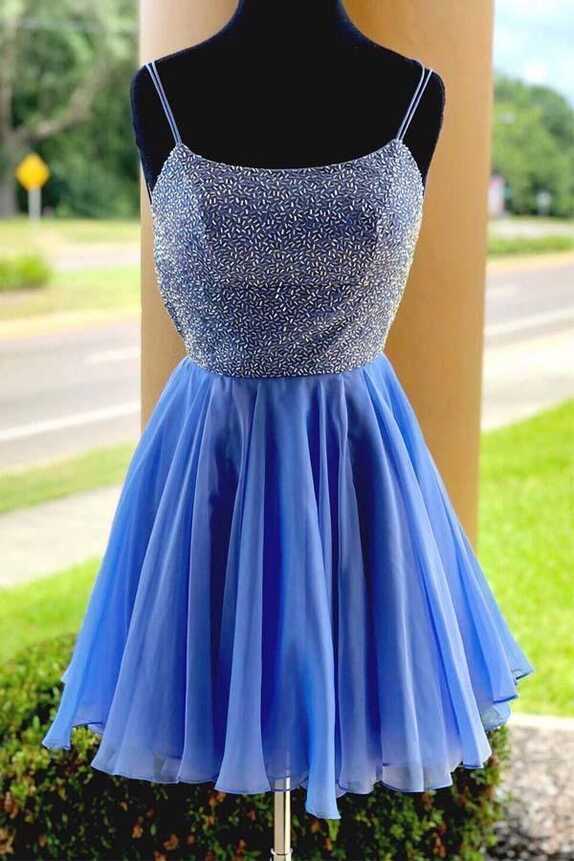 Sparkle Beaded Cap Sleeves Light Sky Blue Homecoming Dress – Pgmdress