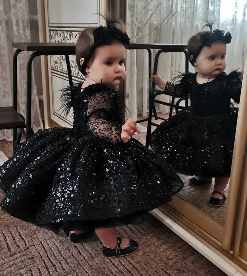 Sparkling Black Baby Dress With Pearls and Sequins First Birthday ...