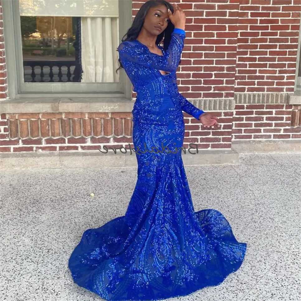 Sparkling Glitter Blue Sequin Mermaid Royal Blue Prom For Black ...