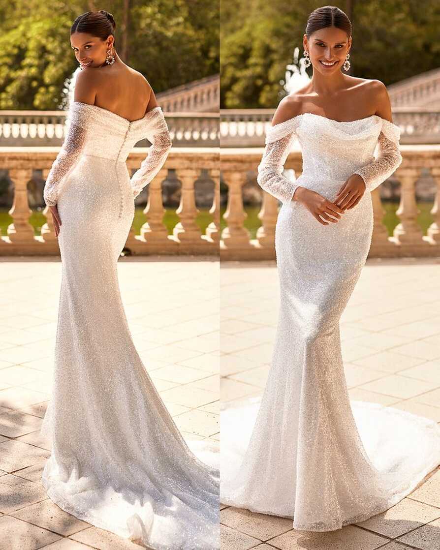 Sparkling Scoop Neck Mermaid Dress With Detachable Sleeves ...