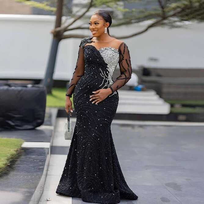 Sparkly Black Mermaid Prom Dresses Aso Ebi Plus Size Arabic ...