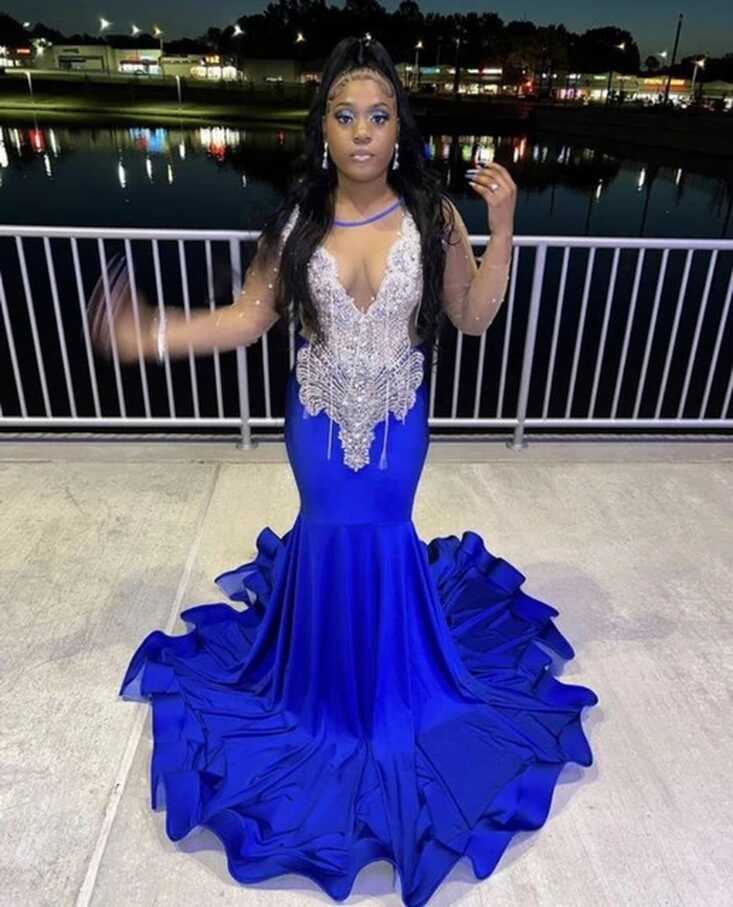 Sparkly Crystal Mermaid Prom Dress 2023 Royal Blue Plus Size ...