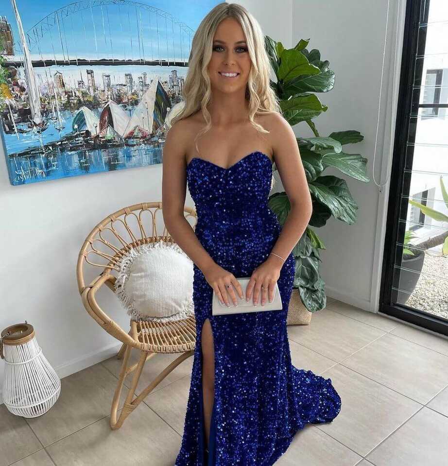 Sparkly Long Royal Blue Prom Dresses Sequins Sleeveless Formal ...