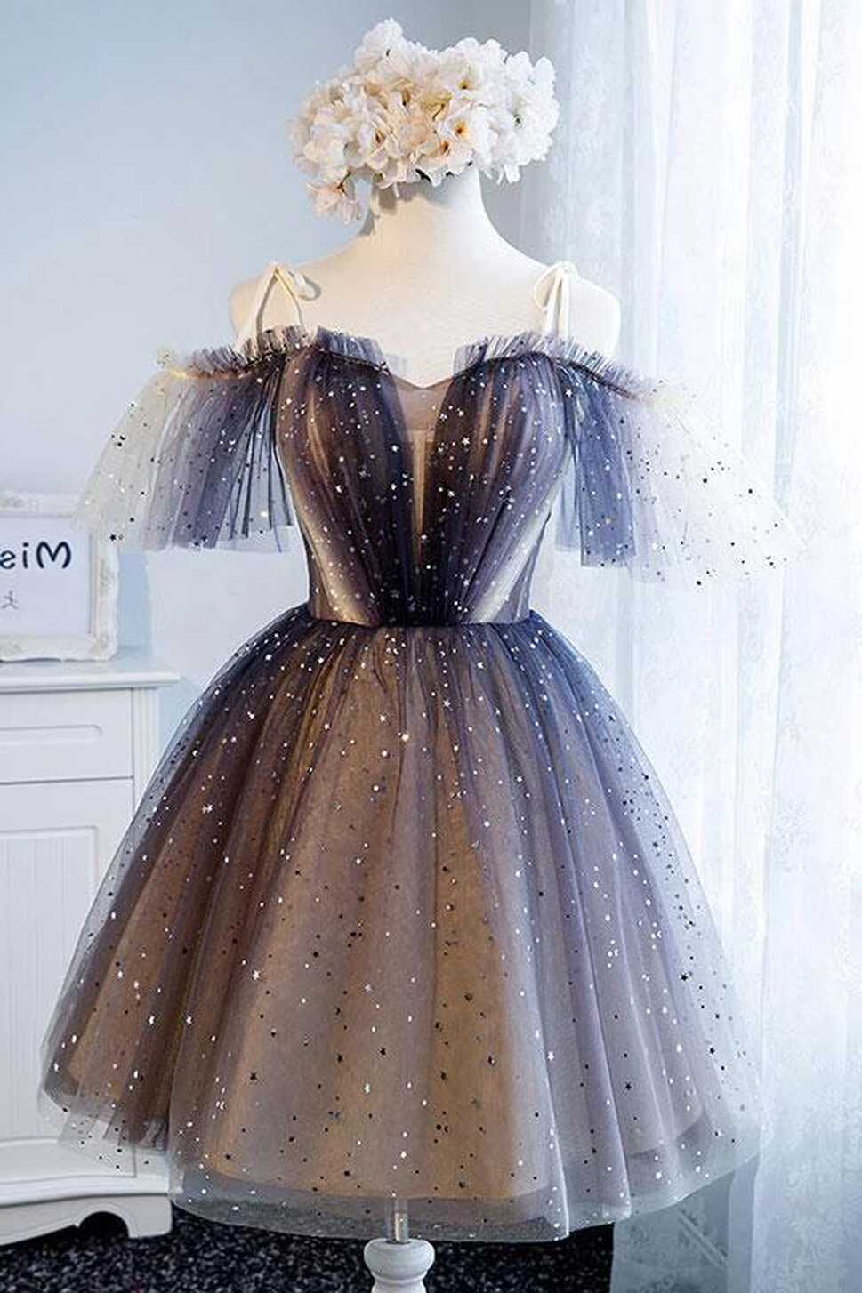 Sparkly Off the Shoulder Homecoming Dress with Short Sleeves ...