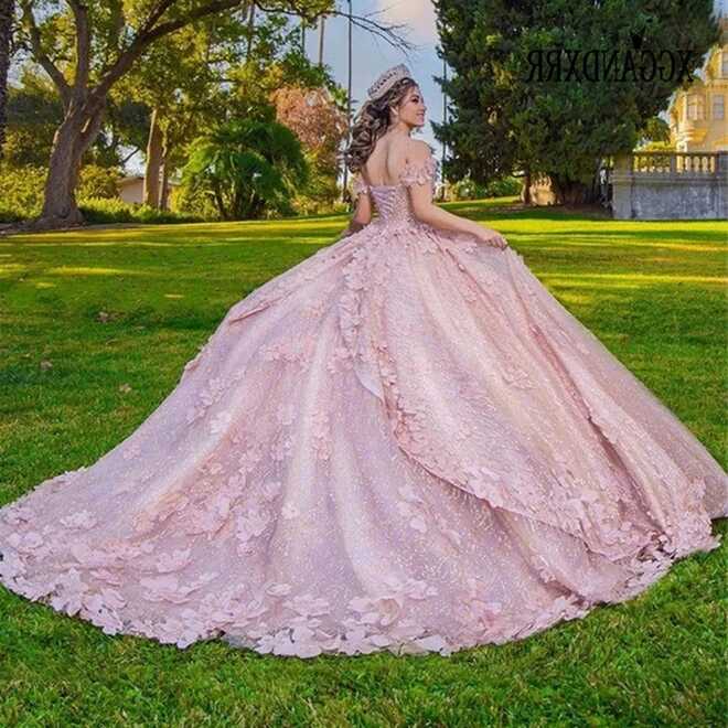 Sparkly Pink Princess Ball Gown Quinceanera Dresses 2023 Appliques ...