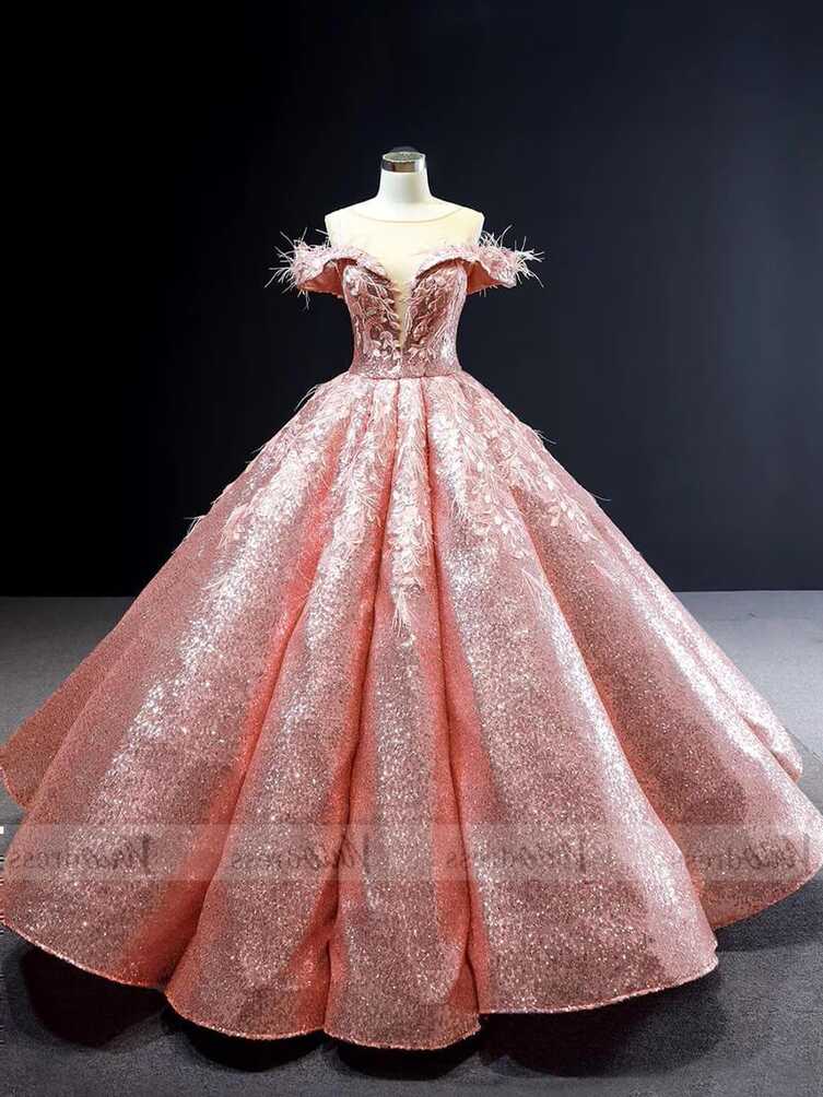 Sparkly Pink Sequin Quinceanera Dresses Off Shoulder Princess ...