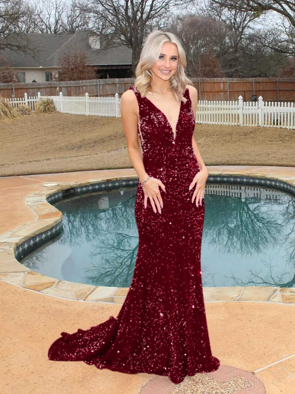 Sparkly Prom Dresses 2023 Plunging V Neck Sequin Mermaid Court ...