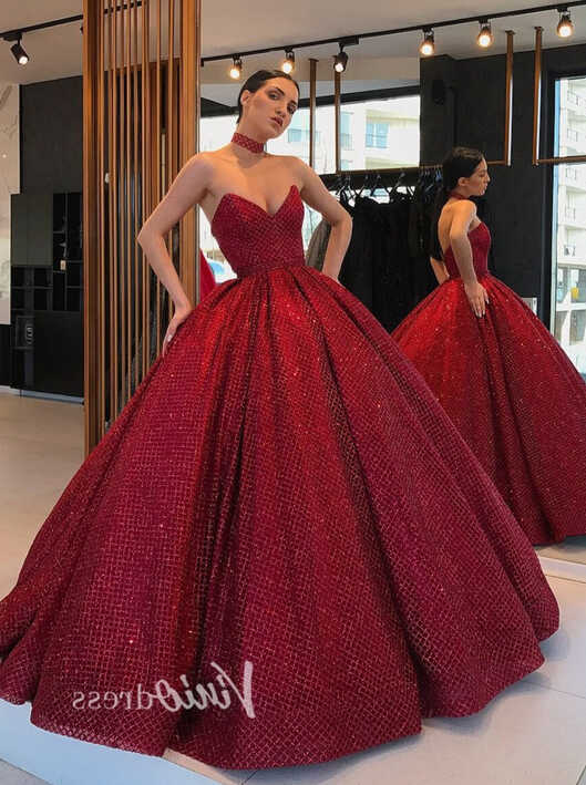 Sparkly Red Quinceañera Dress Strapless Prom Ball Gown FD1084 ...