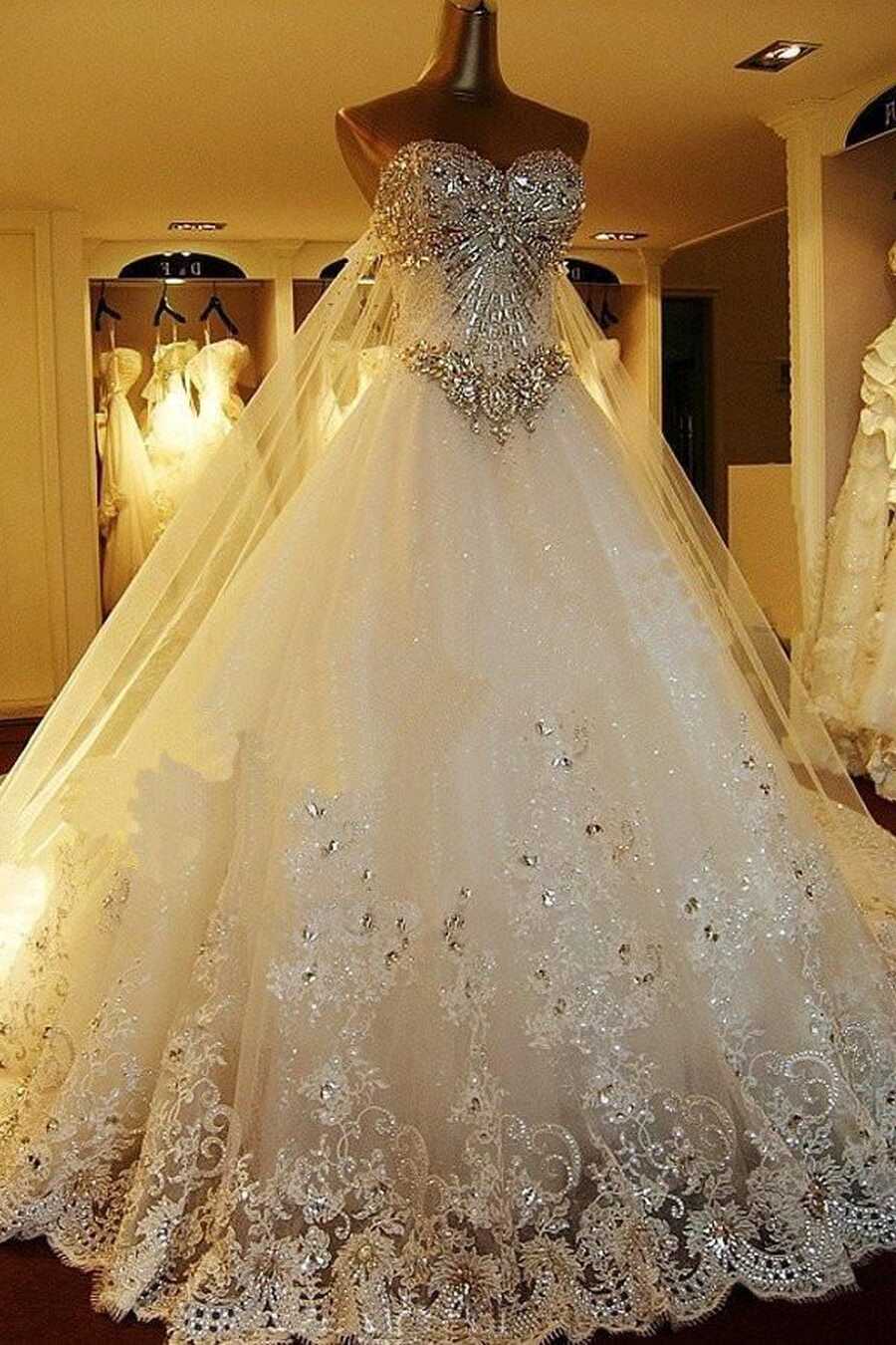 Sparkly Rhinestone Lace A line Wedding Dresses, 2017 Luxurious ...