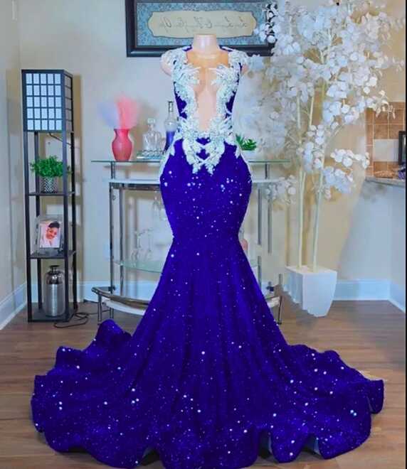 Sparkly Royal Blue Mermaid Prom Dress 2023 Crystal Rhinestones ...