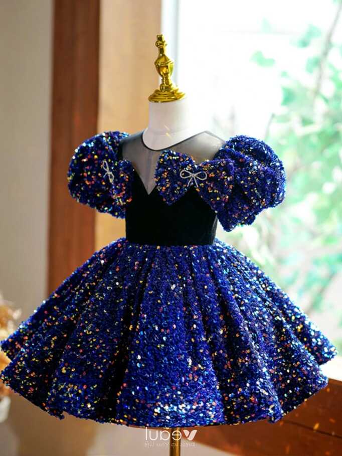 Sparkly Royal Blue Sequins Short Birthday Flower Girl Dresses 2023 ...