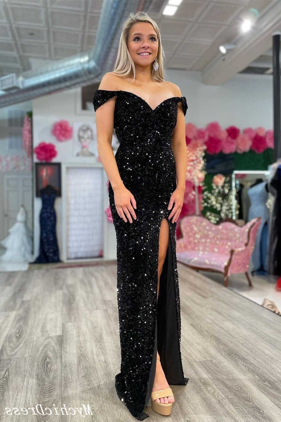 Sparkly Sequin Black Prom Dresses 2024 Mermaid Long Evening Dress ...