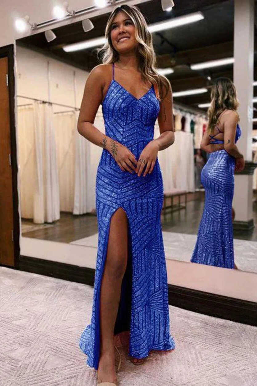 Sparkly Sequin Long Glitter Prom Tight Party Dress With Split ...