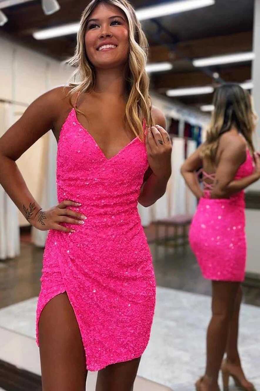 Sparkly Sequins V-neck Short Homecoming Dress, MH604 | Musebridals.com