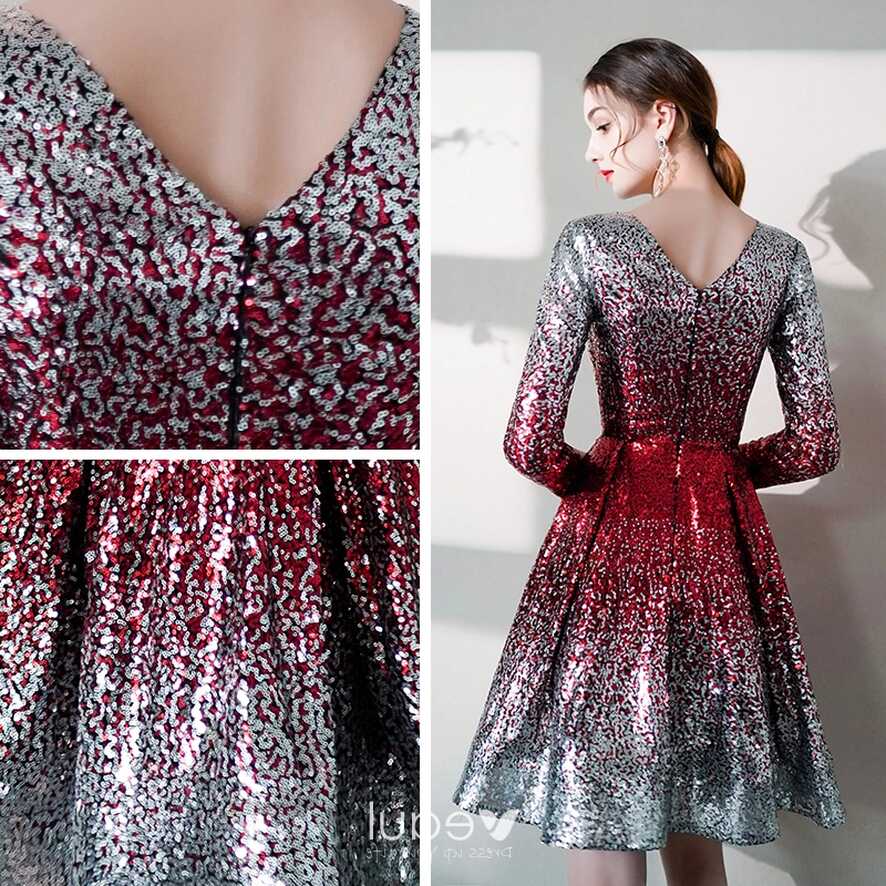 Sparkly Silver Gradient-Color Red Sequins Party Dresses 2020 A ...