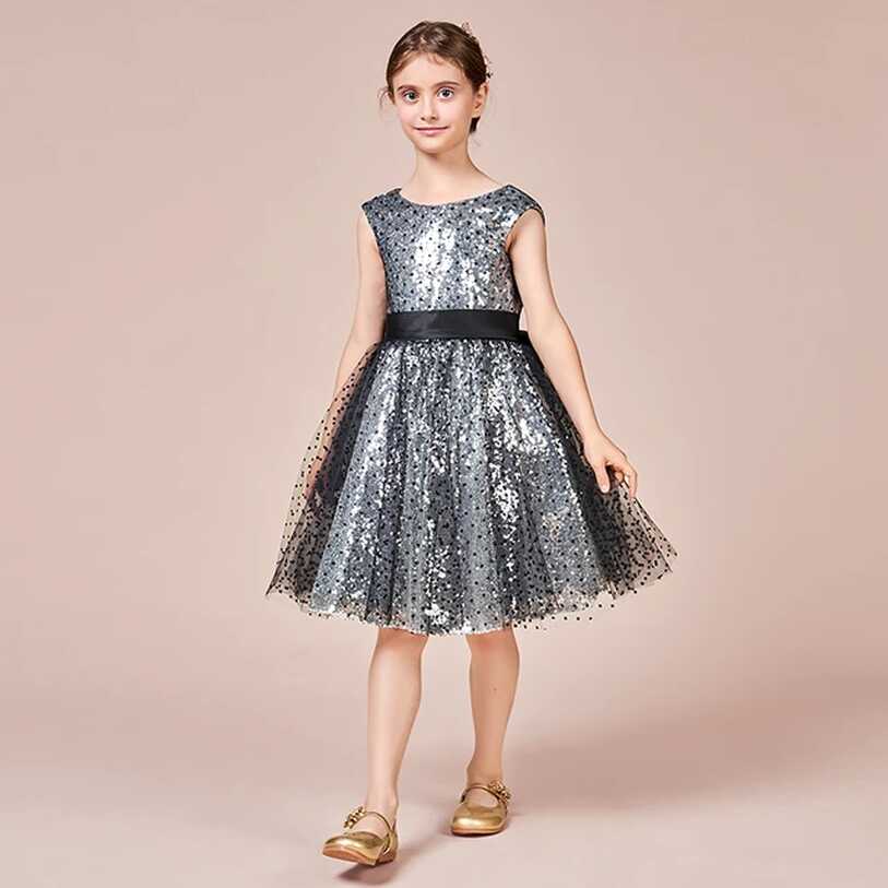 Sparkly Silver Grey Girls Evening Party Dress Short Flower Girl ...