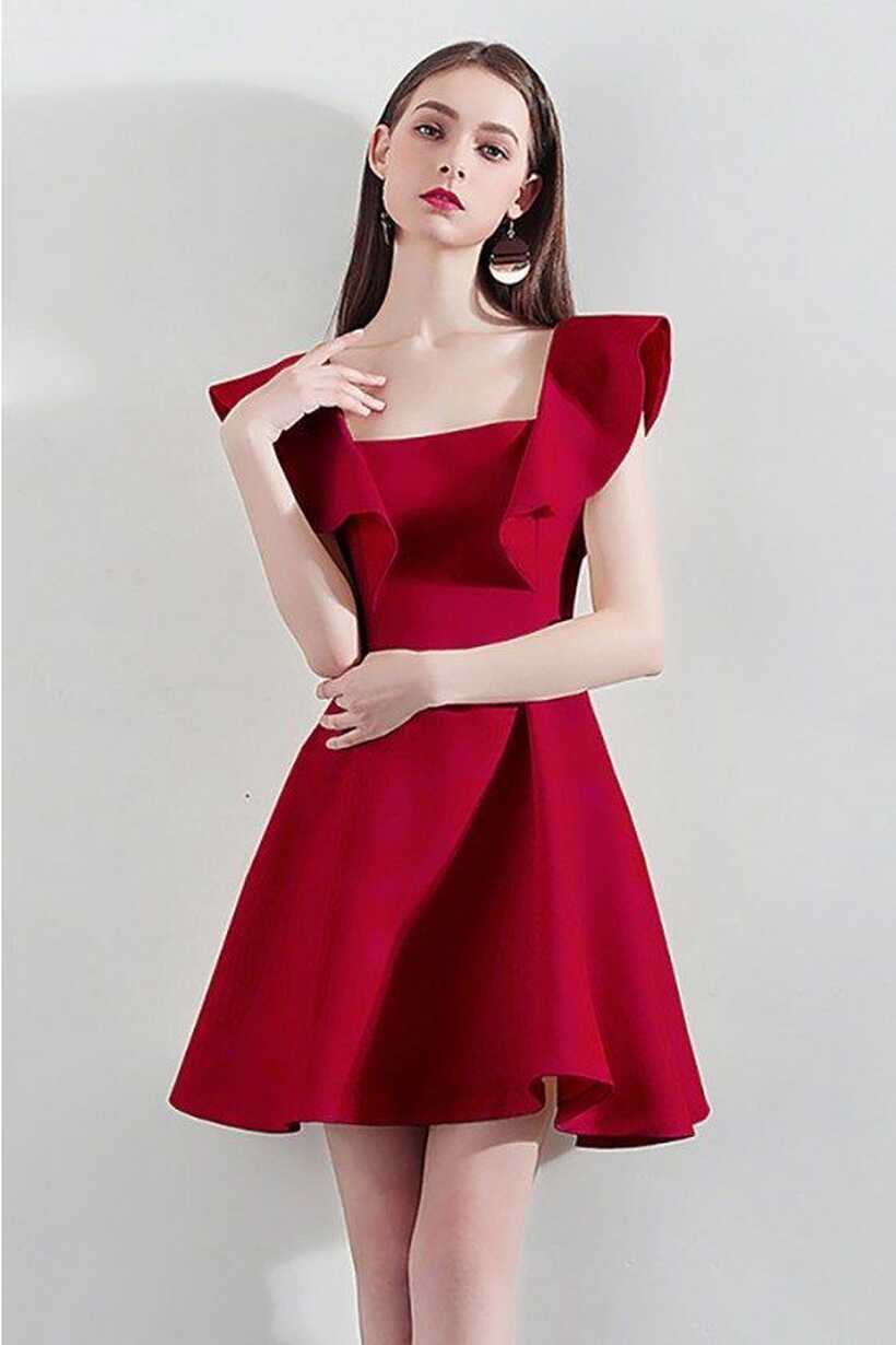 Special Red Square Neck Aline Party Dress For Semi Formal