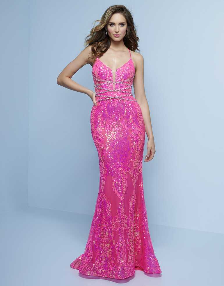 Splash Prom 526 size 8 Neon Pink sequin column prom dress with low ...