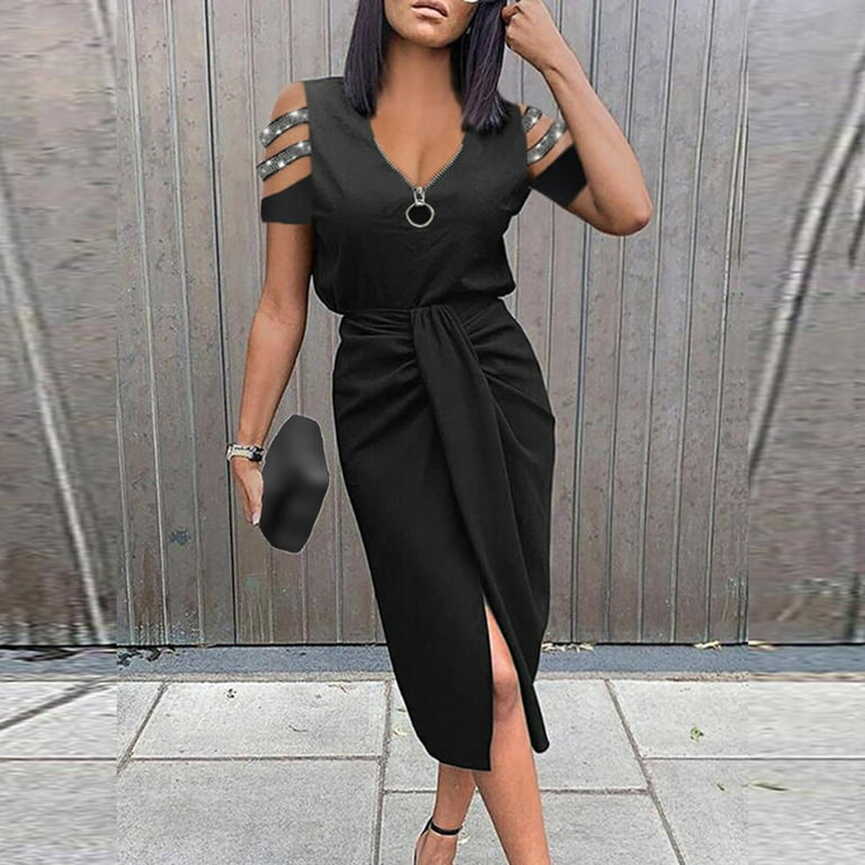 Spring Style Women Off-Shoulder Short-Sleeve Midi Dress, Solid ...