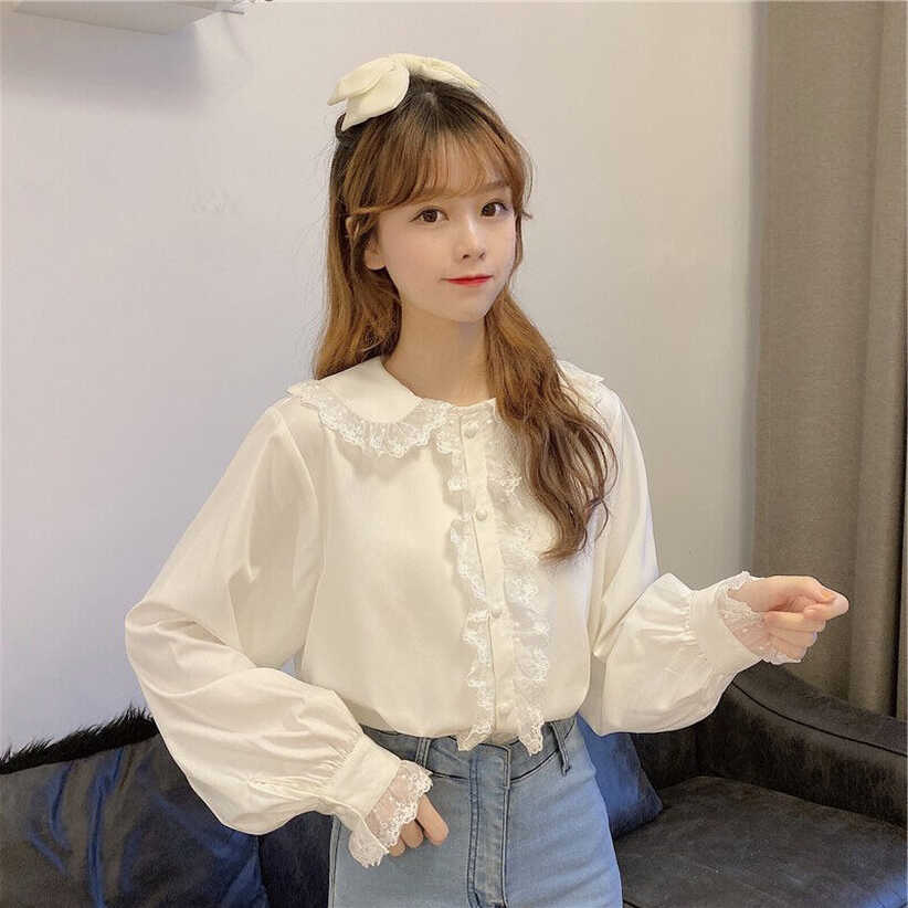 Spring Sweet Girls Tops Long Sleeve Shirts Blouse Lace Doll Collar ...