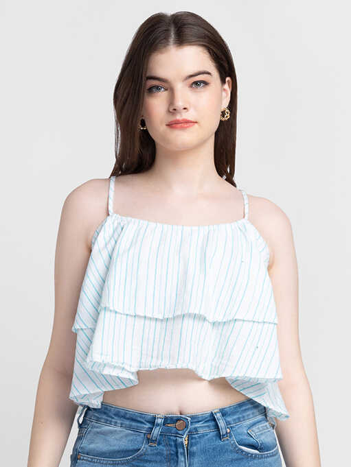 Spykar Women White Cotton Sleeveless Crop Top - wshst1bc017white