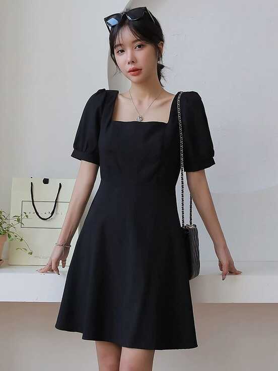 Square Neck Puff Sleeve Dress