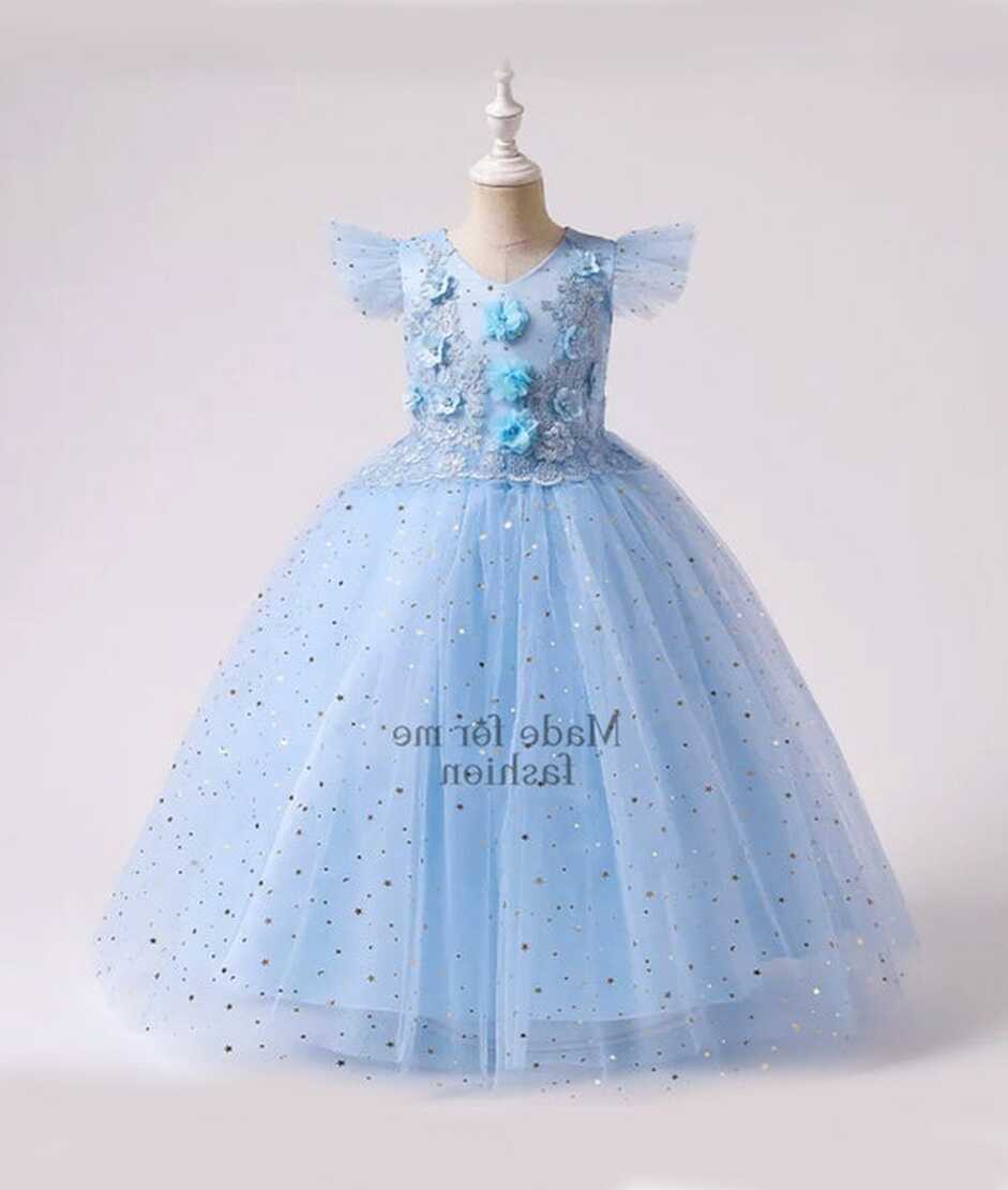 Starry Mesh Gown Girls Dress Birthday Party Wedding 5 6 7 8 9 10 ...