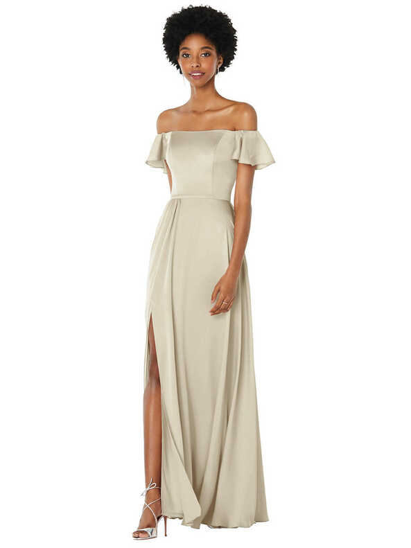 Straight-Neck Ruffled Off-the-Shoulder Satin Maxi Dress by Social ...