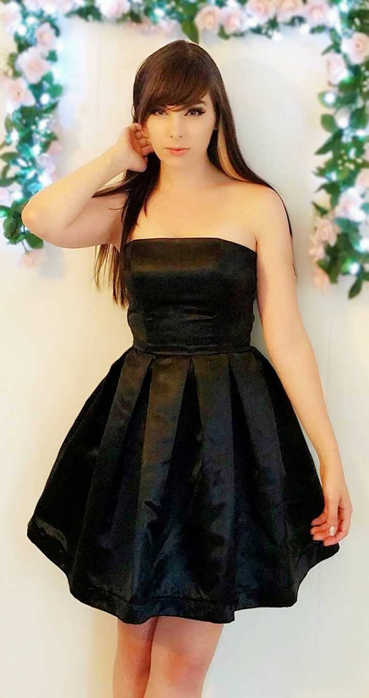 Strapless Black Party Dress Little Black Dress Satin Semi Formal ...