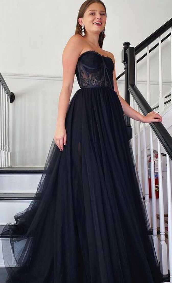 Strapless Black Prom Dresses Long, Sexy Graduation School Party ...