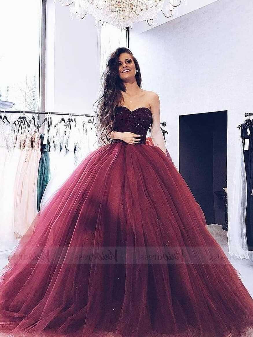 Strapless Burgundy Masquera Ball Gown Prom Dresses 2019 FD1653 ...