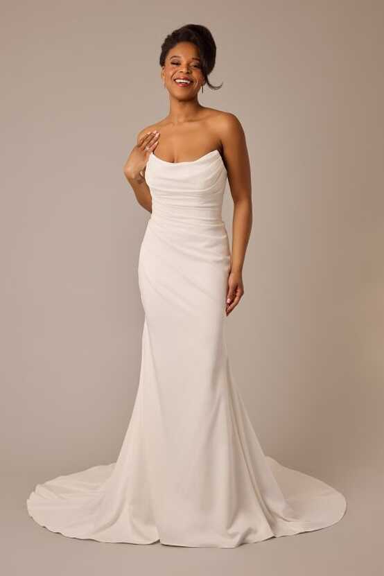 Strapless Draped Satin Mermaid Wedding Dress | David&#39;s Bridal