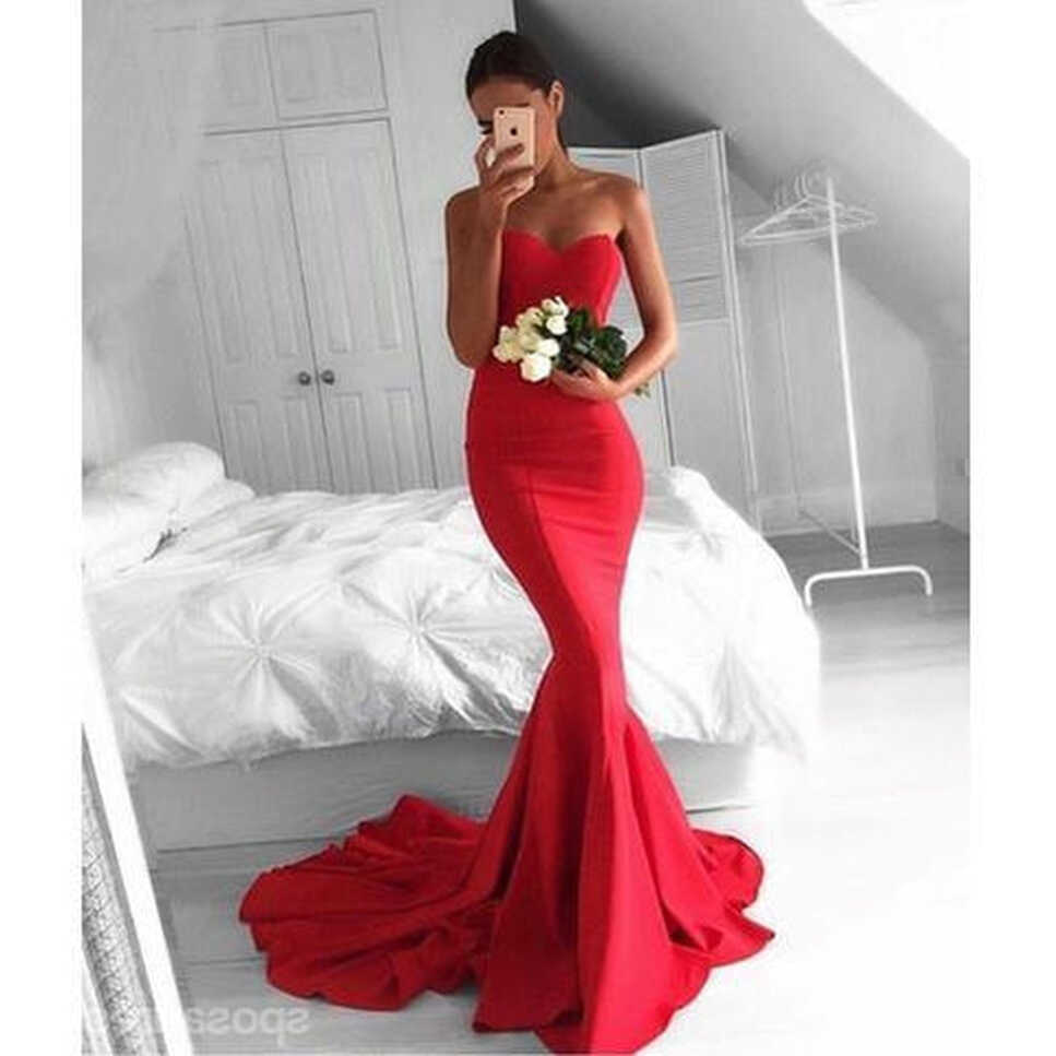 Strapless Maroon Mermaid Evening Prom Dresses, Long Simple Party ...