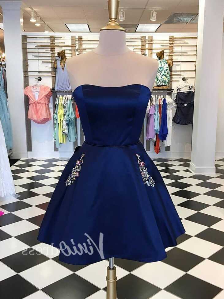 Strapless Navy Blue Homecoming Dresses with Pockets SD1163 ...