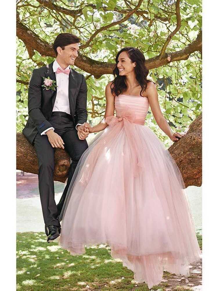 Strapless Pink Ball Gown Wedding Dresses with Sash Simple Tulle ...