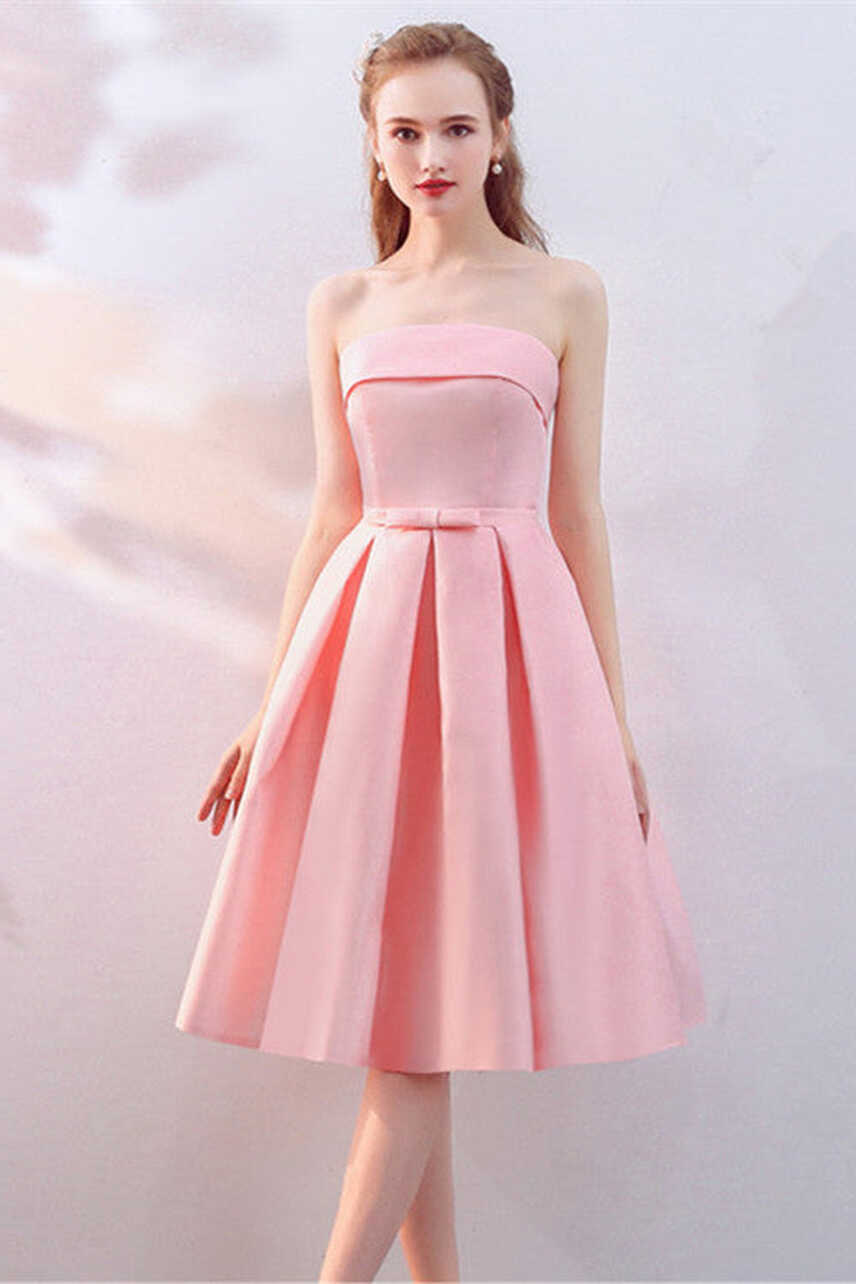 Strapless Pink Sweetheart Knee Length Dresses – Angrila