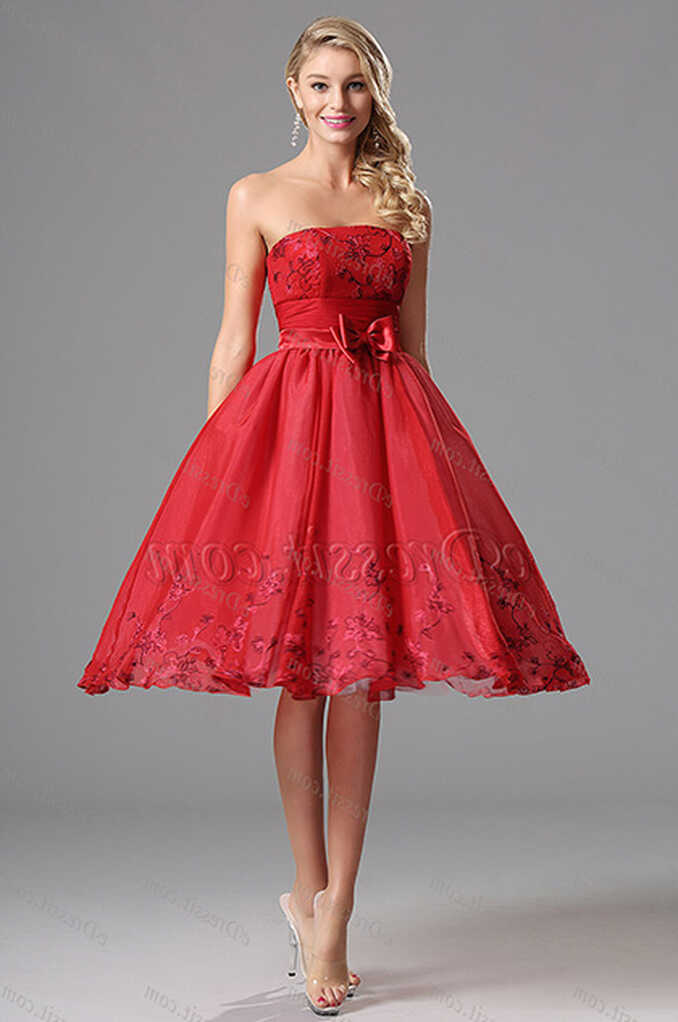 Strapless Tea Length Red Cocktail Dress Party Dress (X04135102 ...