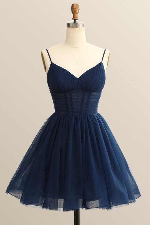 Straps A-Line Navy Blue Short Party Dress