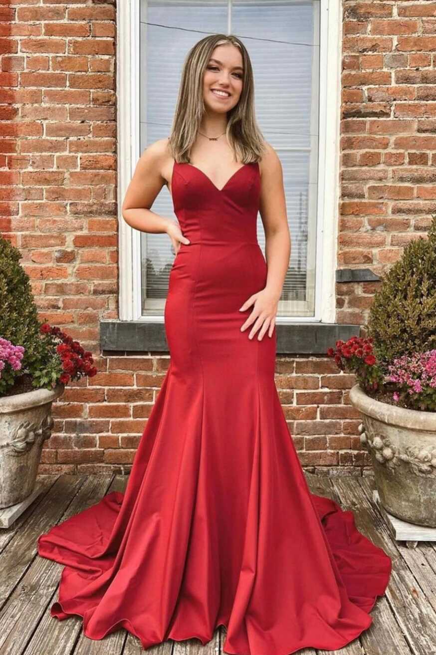 Straps Fitted Long Prom Dress with Bow and Open Back – DressesTailor