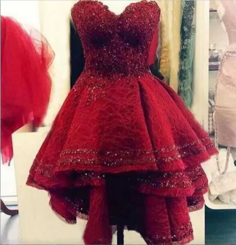 Stunning Dark Red Lace Sequin Classy Red Cocktail Dresses With ...