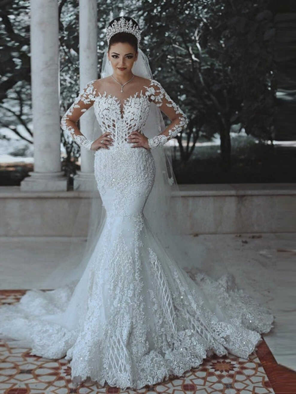 Stunning Mermaid Long Sleeve Applique Wedding Dresses – Yelure UK