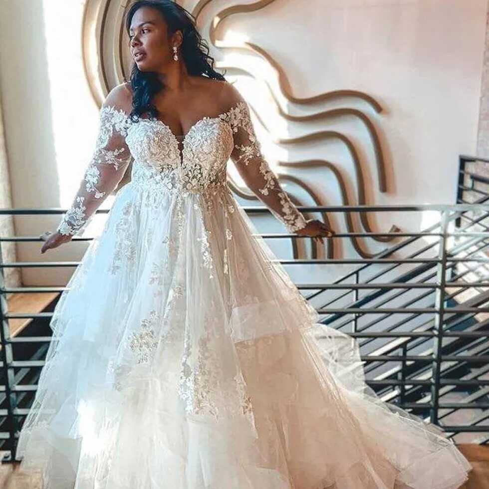 Stunning Plus Size African Long Sleeve Wedding Dresses With Long ...