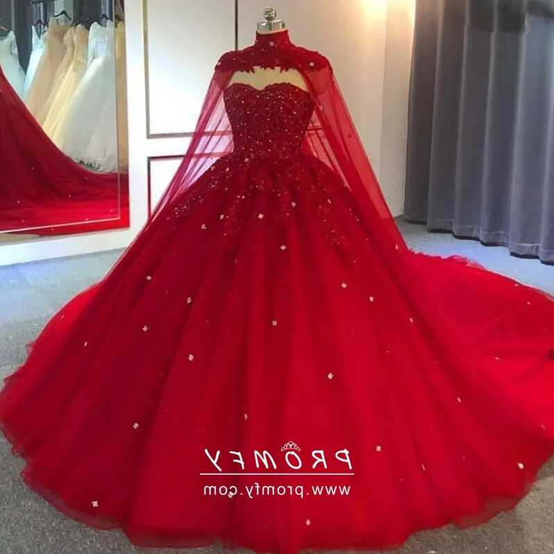 Stunning Red Beaded Lace Appliques Princess Ball Gown - Promfy