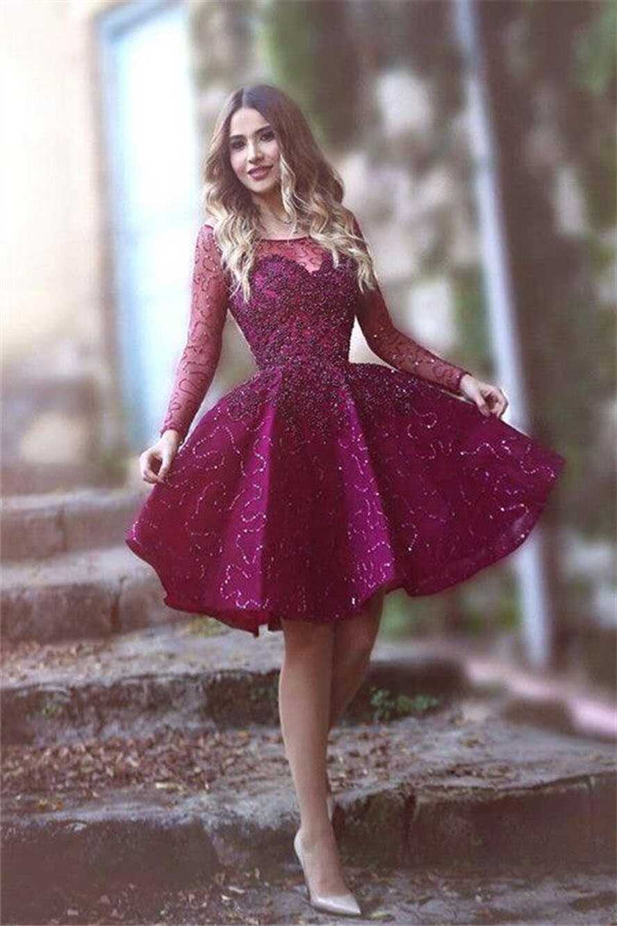 Stunning Sequin Long Sleeves Short Homecoming Dresses Prom Dress ...