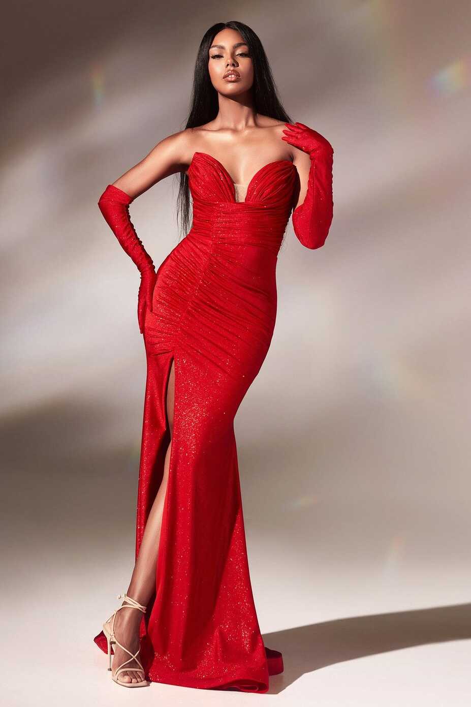 Style CD889 Cinderella Divine Size 2 Prom Strapless Red Side Slit ...