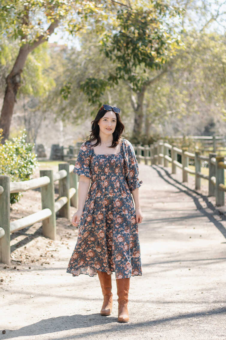 Styling: Smocked Dress with Cowgirl Boots Outfit - A Good Hue