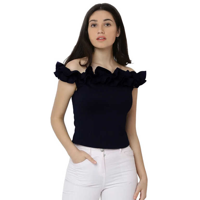 Stylish Design Off Shoulder Navy Blue Bardot Top, Western Wear ...