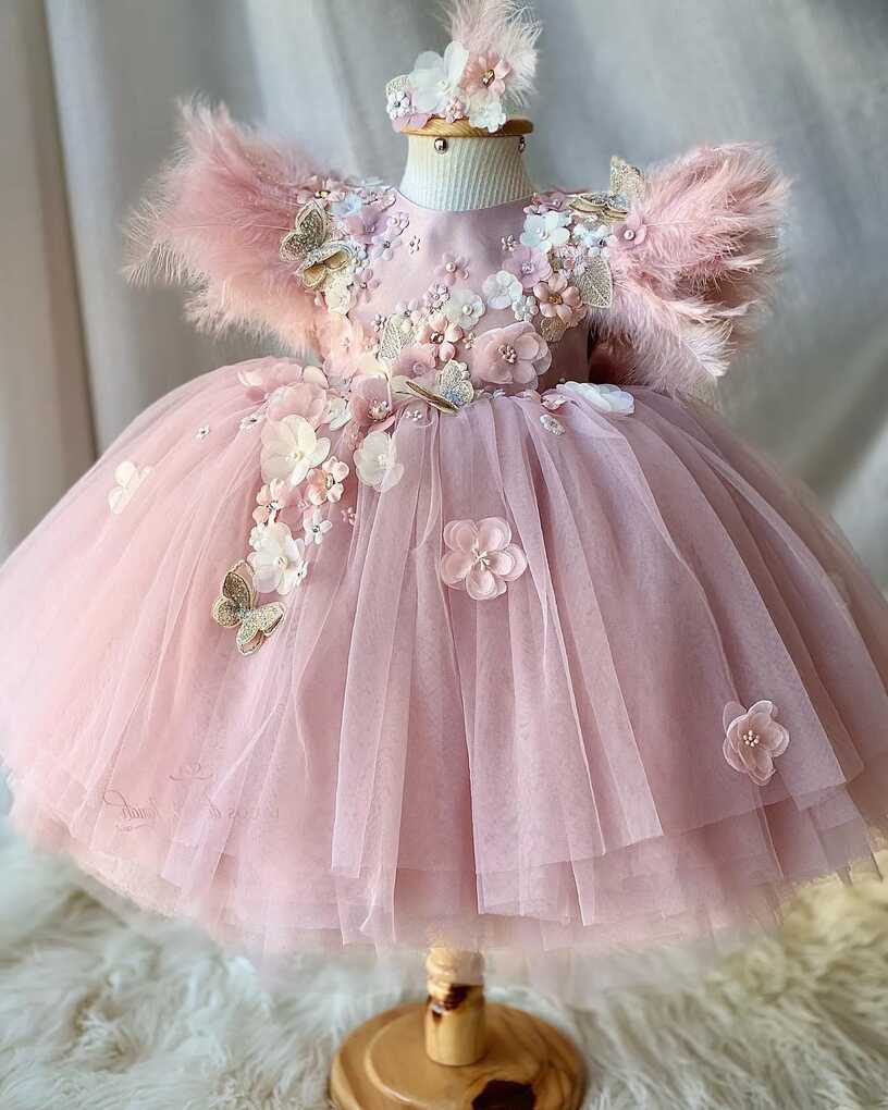 Stylish Feathers Flower Girl Dresses For Wedding Beaded Appliqued ...