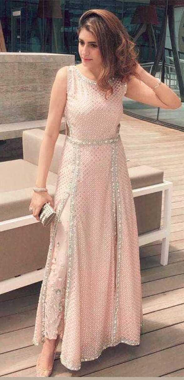 Stylish Pink Indo-western Georgette Gown – FashionVibes